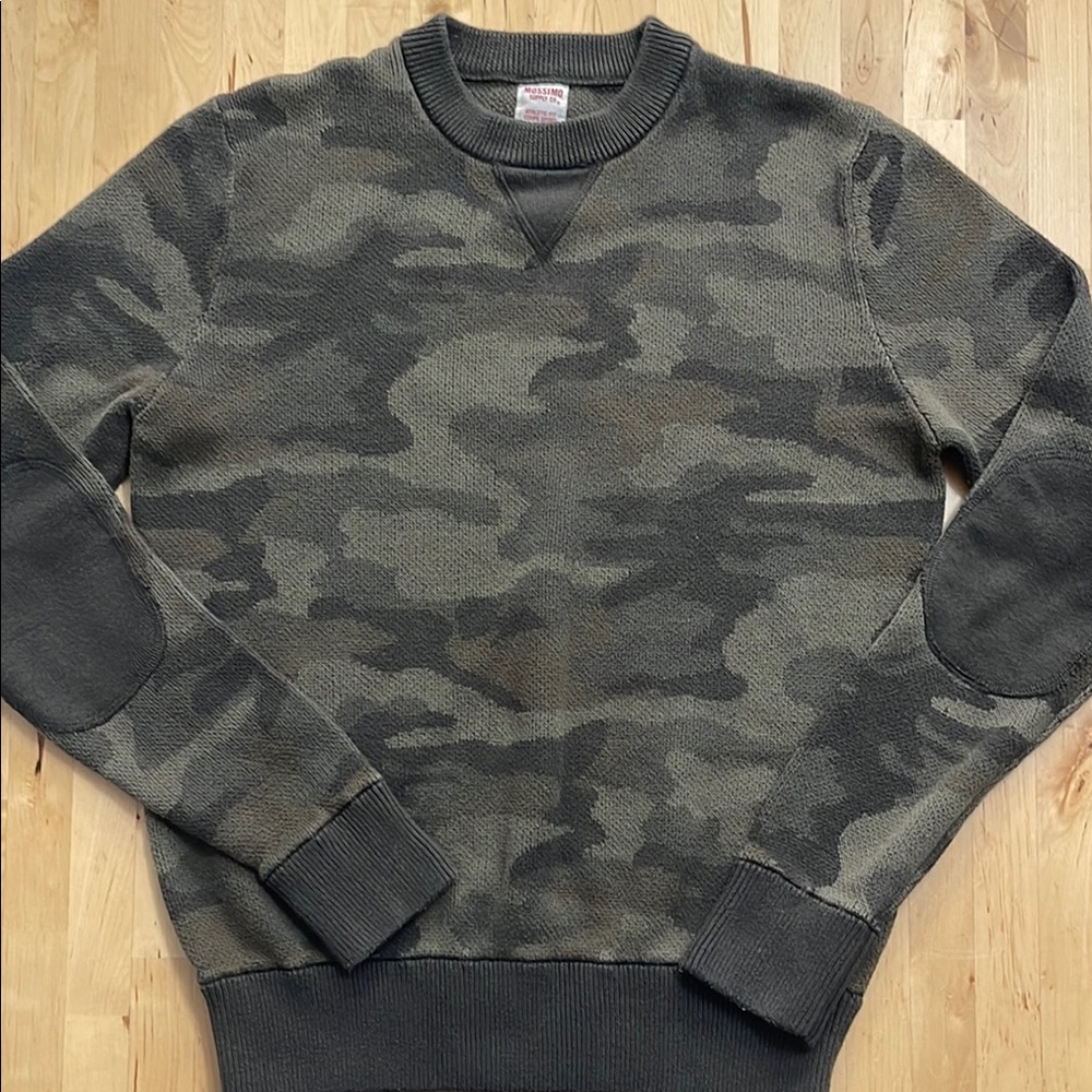 MOSSIMO SUPPLY CO CAMO SWEATER WOMENS M GREEN CREW NECK 100%-COTTON ATHLETIC FIT
